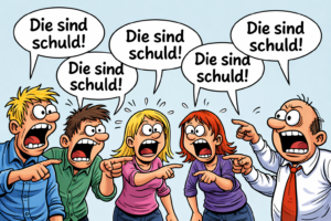 Comic: Leute schieben die Schuld auf die anderen